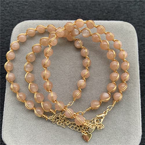 Bracelet en pierre de soleil naturelle jaune et perles de cristal