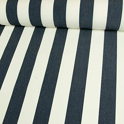Awning Outdoor Fabric Block Stripes Navy - Price is for 0.5 Metres