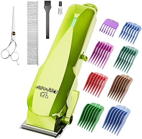 Dog Clippers Cordless Dog Grooming Kit Professional Electric Rechargeable Pet Hair Clipper Trimmer Shaver with Comb Guides Scissors- Low Noise for Dogs Cats Pets with Thick Coat (Green)