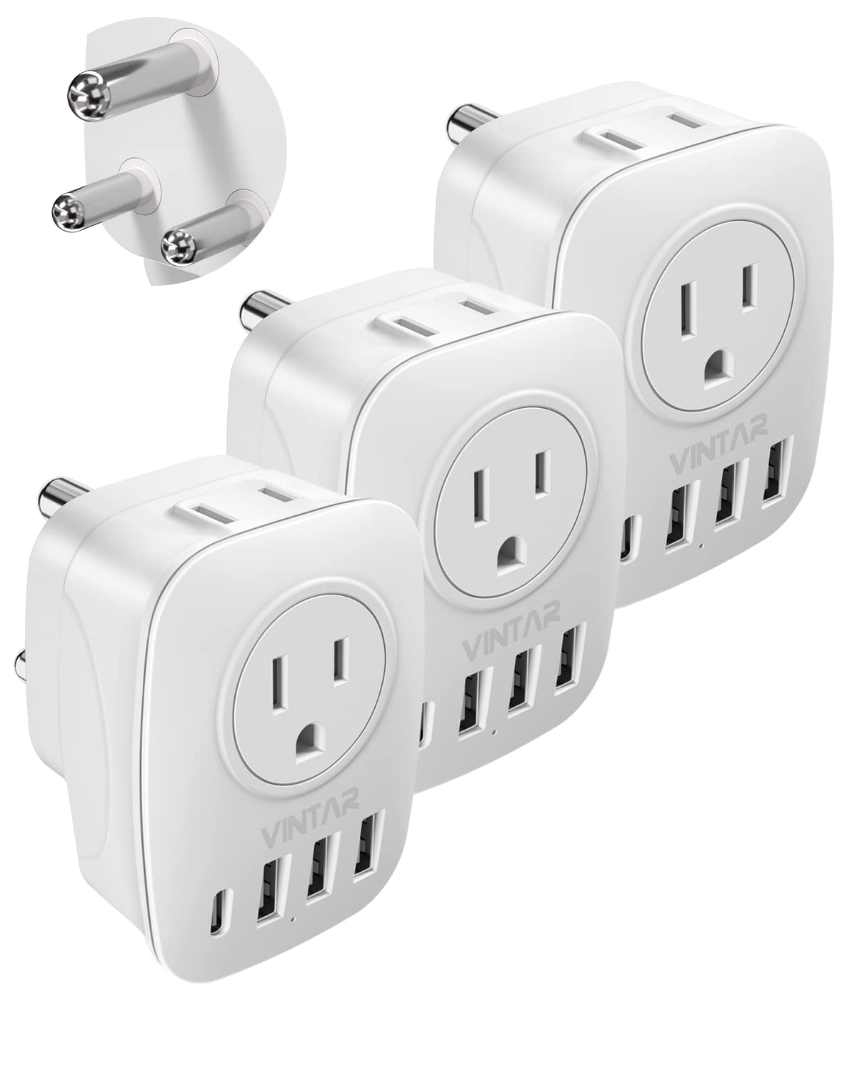 3 Pack South Africa Power Adapter,VINTAR Type M Plug Adapter with 1 USB C,3 USB Ports and 2 American Outlets,6 in 1 South Africa Travel Plug Adapter for US to South Africa, Botswana, Nepal, Namibia