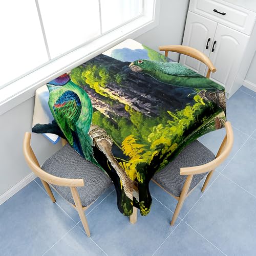 Image of Treer 3D Parrot Print Table Cloth, Square Tablecloths Wipeable Splash Proof Tablecloth Table Cloths for Kitchen Decoration Outdoor Picnic (Green,60x60cm)