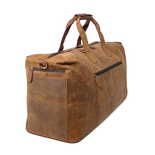 Leabags Bolsa de Fin de Semana Mujeres y Hombres | Bolsa de Viaje | Cuero Genuino de Primera Calidad | Bolsa Deportiva de 55 l | Bolsa de Gimnasio, Deporte | Avión | Grande | Marrón Claro Natural