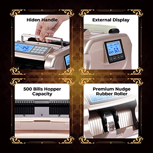 Munbyn Imc06 Money Counter Machine, Rose Gold Money Counter Has 3 Screens, 5+ Detection Uv/Mg/Ir/Dd/Mt Count Value Of Bills, Add With Batch Mode Cash Counting Machine, 1500 Bills/Min, Luxury Gold #TOP4