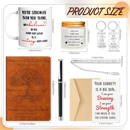 marspark 7 pcs sobriety gifts for men women addiction recovery sober anniversary present set alcoholics anonymous gifts include notebook pen candle mug keychain greeting card bookmark