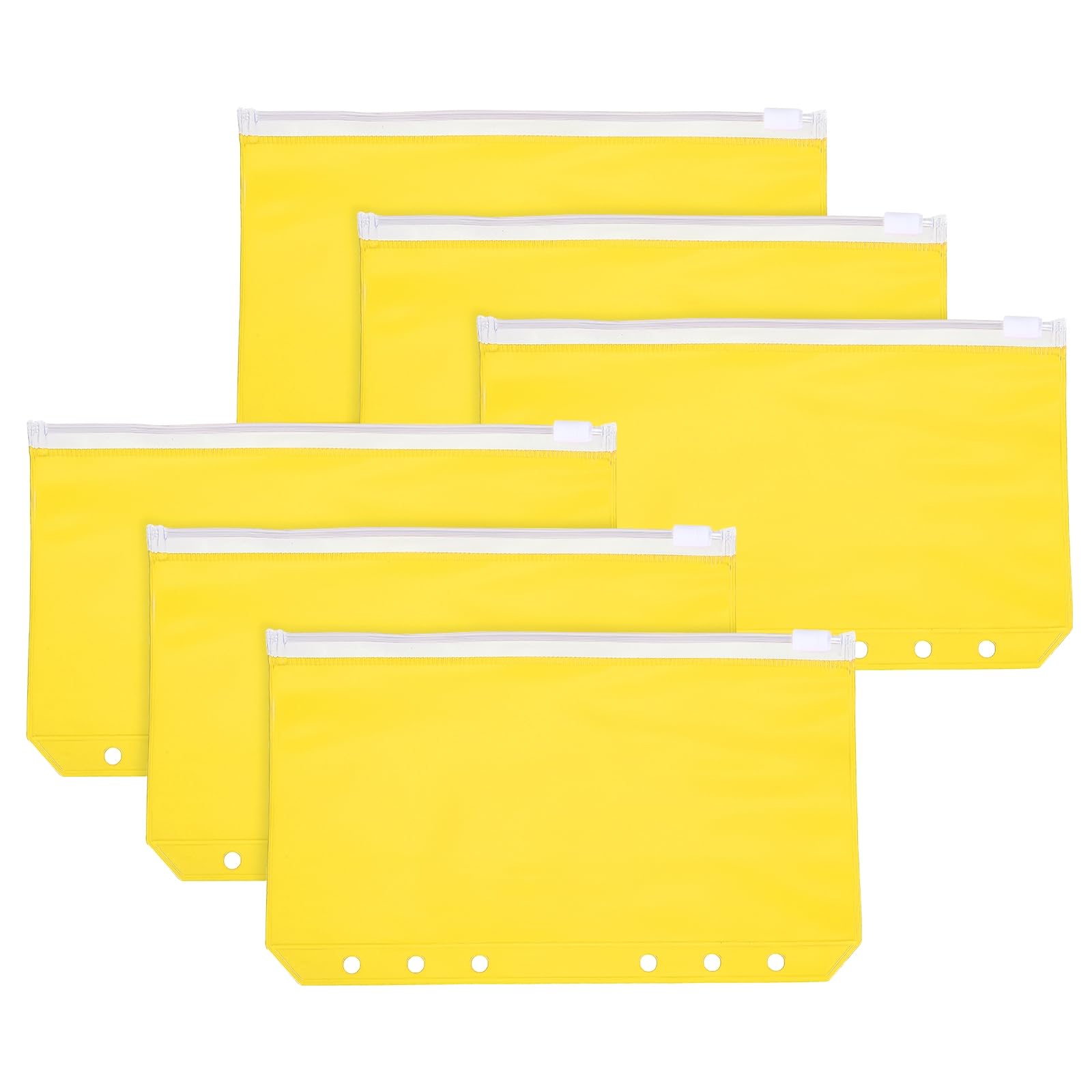 PATIKIL A6 Binder Pocket, 6 Pack 6 Holes Zipper Binder Pouch Budget Stuffing Envelopes Clear Storage Pocket Waterproof for Budget Planning Loose Leaf Bags, Transparent Zip/Yellow Pouch