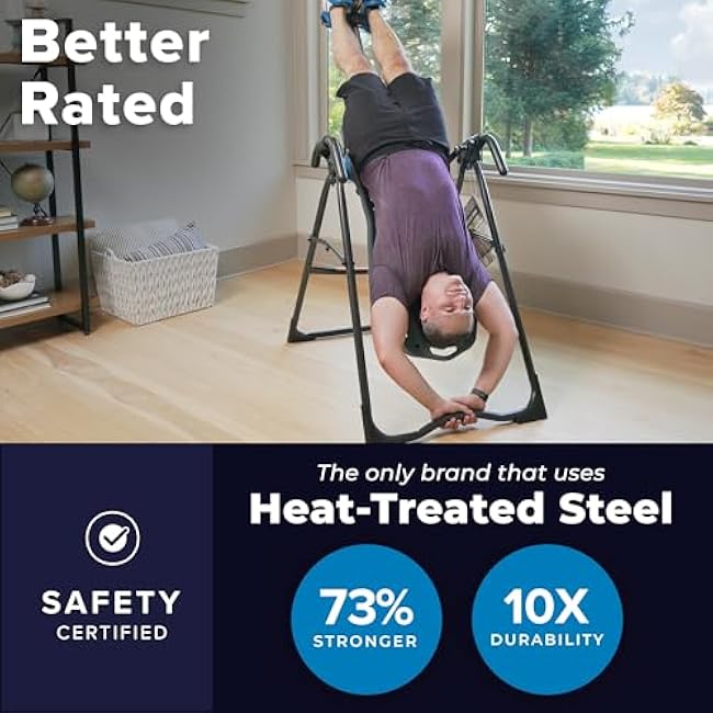 Teeter FitSpine X1 Inversion Table, Decompression Surface for Full-Body Stretch, Ergo Embrace Ankle Supports, Integrated Accessories, UL Safety Certified, Heavy-Duty 300 lb Capacity