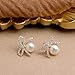 BXDA Gold Bow Pearl Stud Earrings for Women, Dainty Hypoallergenic CZ Ribbon Wedding Bridal Bridesmaid Earring Christmas Holiday Fashion Outfit Accessories Jewelry Gift.