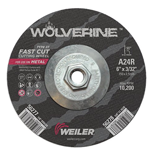 Weiler 56278 6 Inch Cutting Wheel, Wolverine AO Steel/Metal Fast Cutting, 3/32