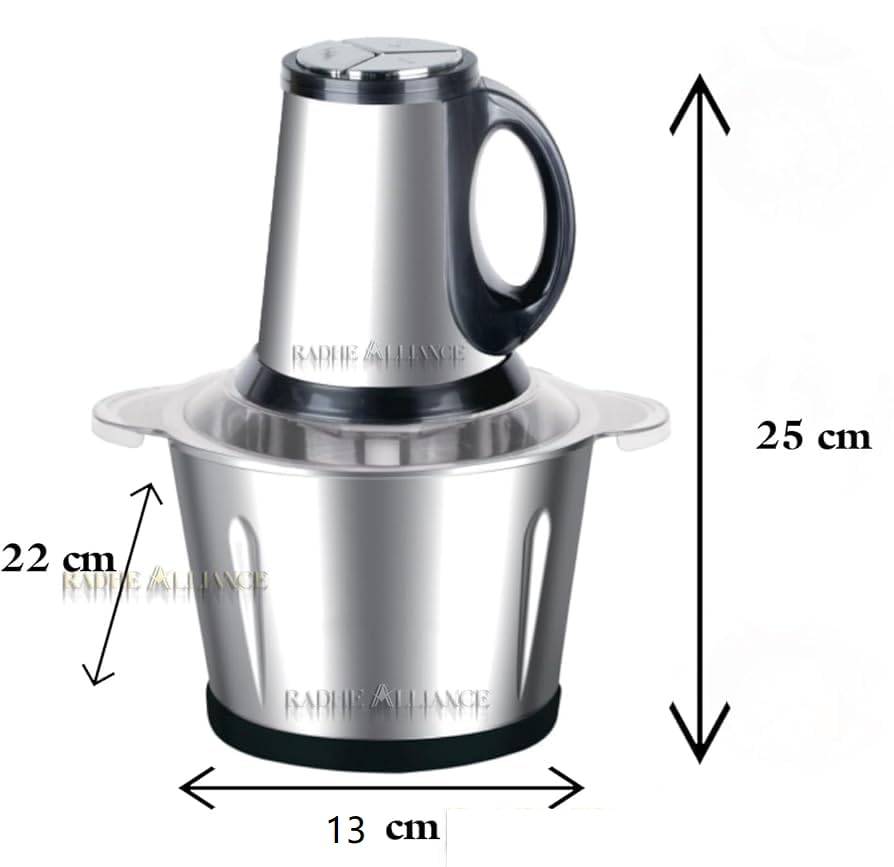 Image of 2L Manual Food Chopper with Handle, 250W Powerful Motor, Stainless Steel 4 Blades Cutter, Easy to Clean, Durable & Portable for Kitchen Use, Mixer Grinder & Garlic Peeler, Onion Multipurpose Use