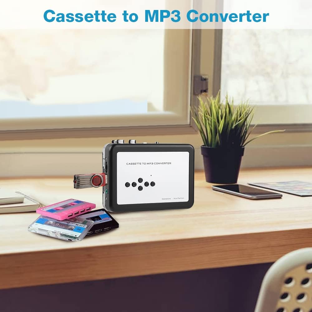 Wendry Cassette mp3 Converter, Portable Cassette Tape to MP3 Converter USB Flash Drive Capture Audio Music Player Suitable for XP/Vista / 7/8