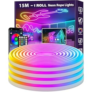 AILBTON 15m Neon Led Strip,Flexible LED Streifen,Control with App/Remote,Multiple Modes,Music Sync Gaming Led Strip Lights for Bedroom Indoor