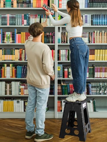 HOUSE DAY 43cm Tritthocker Klappbar - Schwarz Faltbarer Hocker Tritthocker Tragbarer Klapphocker Faltbar Tritt Klappbar Falthocker Badhocker Klappstuhl Fußhocker bis 136kg für Erwachsenen