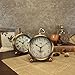 JUSTUP Golden Table Clock, Retro Vintage Non-Ticking Table Desk Alarm Clock Battery Operated Silent Quartz Movement HD Glass for Bedroom Living Room Indoor Decoration Kids (Arabic)