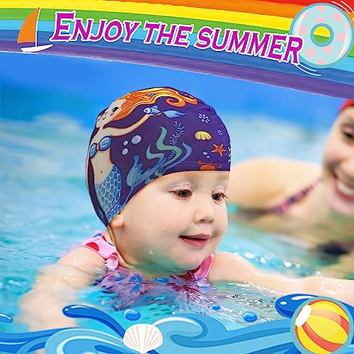 Echehi 3pcs Unicorns and Mermaids Girls Swimming Cap, Polyester Kids Swimming, bule - Image 4
