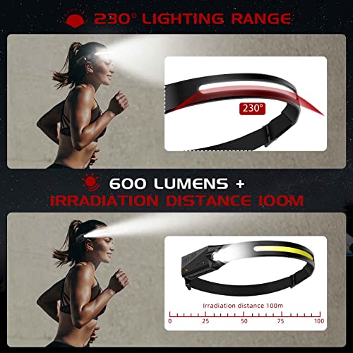 Jialinbin Headlamp Flashlight, 2Packs Rechargeable Headlamps, 230°Wide Beam Motion Sensor Headlight, 5 Modes Illumination&Spotlight, For Camping, Running,Hiking #TOP2
