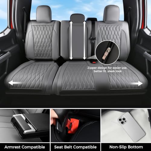 Image of Coverado Leather Rear Seat Covers Fit for Ford F150 F250 F350 F450, Waterproof Ford Truck Rear Seat Covers Fit for 2015-2026 F150 & 2017-2026 F250 F350 F450 (Gray)