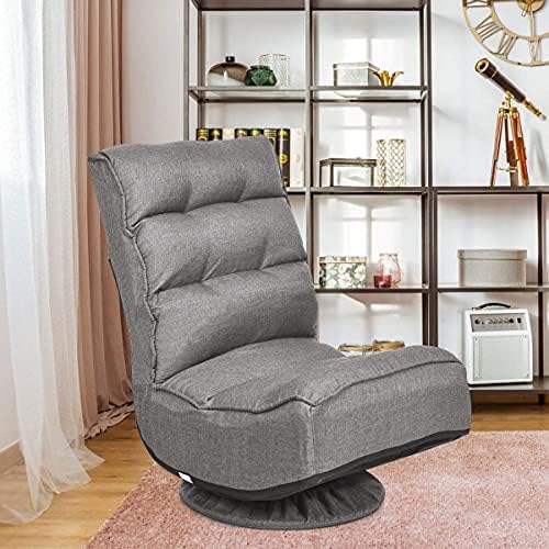 CASART Folding Sofa Chair, 360° Swivel Floor Lazy High-Back Seater with Breathable Sponge Seat, Adjustable Recliner for Bedroom Living Room Office (5 Positions, Grey)