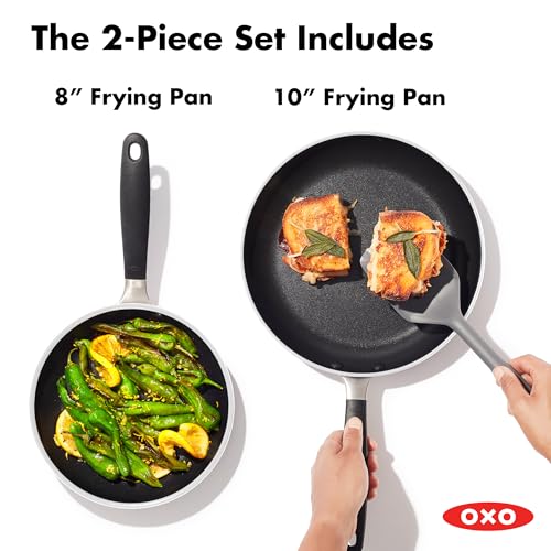 Image of OXO Nonstick 8 inch and 10 inch Frying Pan Set, PFAS-Free Ceramic Skillets, Dishwasher & Oven Safe, Stay-Cool Silicone Handle