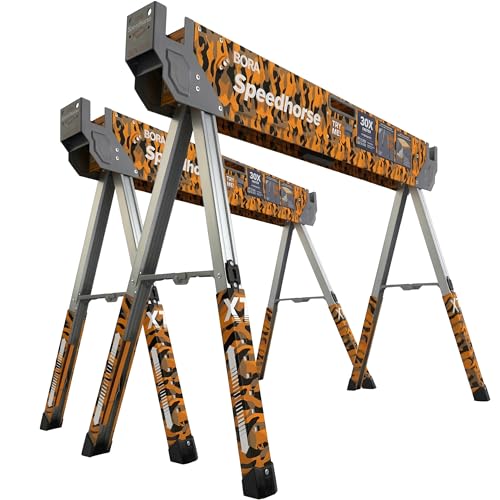 Bora Speedhorse XT Sawhorse 2 Pack Limited Edition CAMO Color - Heavy Duty Adjustable Height Saw Horses 30-36 Inch, Metal Top Folding Sawhorses for Contractors - PM-4550X