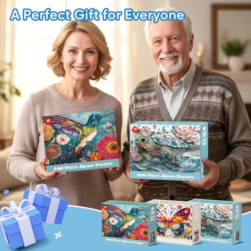 3 Pack 500 Piece Puzzles for Adults, Colorful Butterfly Flower Turtle Hummingbird Puzzle for Adults Seniors, Unique Jigsaw Puzzle, Challenging Family Games Gifts for Friends Men Women 20.5 * 15In - Image 4