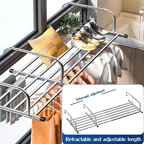 Stainless Steel Extendable Folding Clothes Drying Rack - Space-Saving Balcony Airer for Clothes, Towels, Underwear, Shoes & Socks - Durable, Portable & Efficient Drying Solution