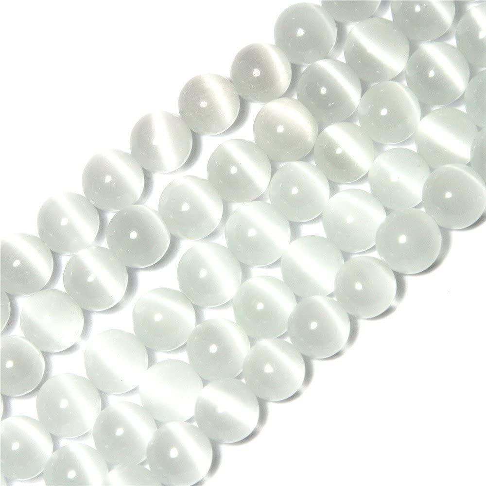 White Cat Eye Beads Round 12mm Semi Precious Gemstone Loose Beads for Jewelry Making (31-33pcs/strand)