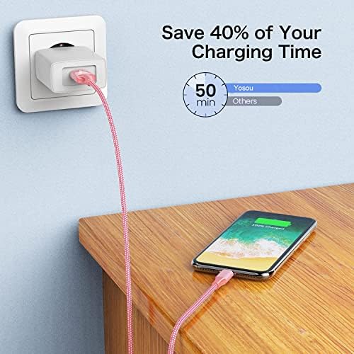 iPhone Charger Cable 2m, Long iPhone Charging Cable MFi Certified iPhone Lightning Cable Braided iPhone Fast Charging Lead for 11 12 13 14 Pro Max Mini XR XS X 10 8 7 Plus 6s 6 5s 5 SE, iPad-Pink
