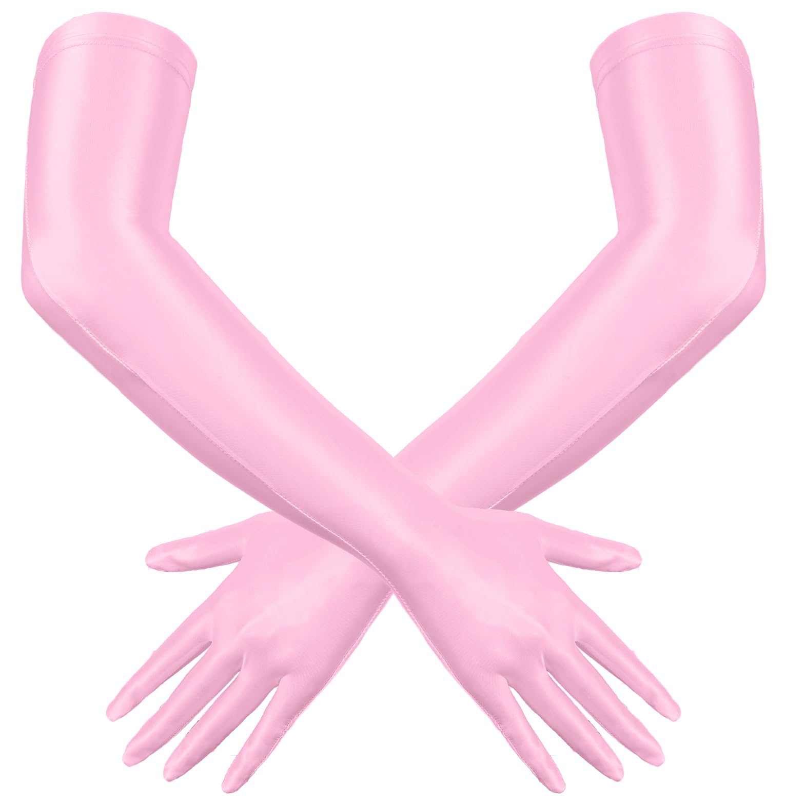 Women's Shiny Metallic Gloves Costume Wet Look Glossy Oil Elbow Length Halloween Cosplay 20's Fancy Flapper Evening Accessories Pink โ image 1
