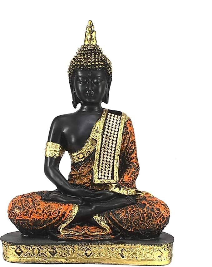 Shubham Handicraft Store Sitting Buddha Statue showpiece for Home Decor Living Room and for Gift, ORANGE & GOLD