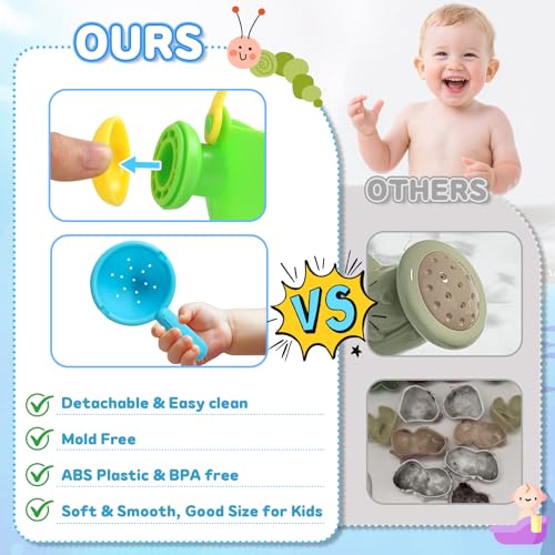 Bath Toys for 1 Year Old, Baby Bath Toys Caterpillar for 1 2 3 Year Olds Toddler Kids 13 PCS, Mould Free Water Play, Bathtub Stacking Cups Boats Swimming Pool Toys for Girls Boys Gifts Present - Image 4