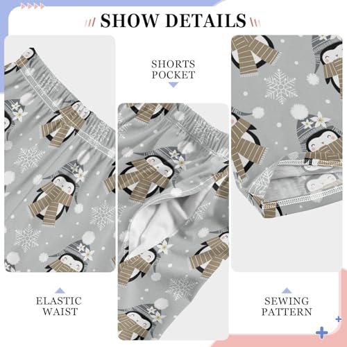 Lovely Penguin Snowflake Boys Long Pants Soft Trousers Elastic Waist Kids Lounge Bottoms with Pockets S-XL4