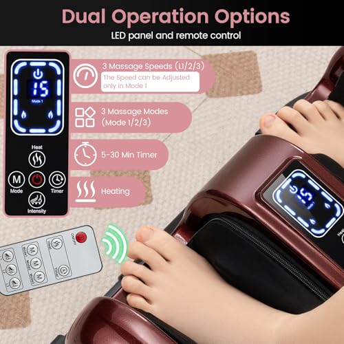 Image of Giantex Foot Massager with Heat and Remote Control, Calf Massager with 3 Massage Settings, Timer, Washable Cover, Adjustable Stand, Foot Massage Machine for Calf Arms Relax, Gift for Women Men (Red)