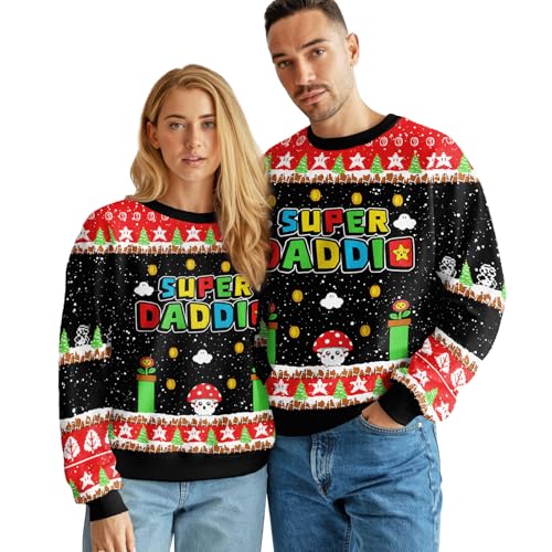 Image of 99TIMORO Super Mari Ugly Christmas Sweater for Men and Women, Holiday Pullover Novelty Crewneck Sweatshirt, Festive Outfit Gift