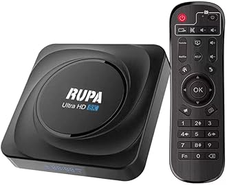 RUPA Android TV Box 11.0, 2025 8K Android Box 4GB RAM 32GB ROM Smart TV Box with Ethernet 1000M LAN Dual WiFi 2.4G/5.8G Support 8K 6K 4K 3D HDR BT4.0 USB 3.0 - Black