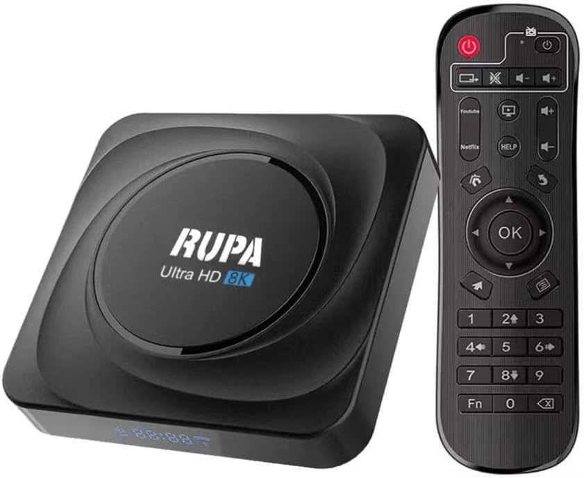 RUPA Android TV Box 11.0, 2025 8K Android Box 4GB RAM 32GB ROM Smart TV Box with Ethernet 1000M LAN Dual WiFi 2.4G/5.8G Support 8K 6K 4K 3D HDR BT4.0 USB 3.0 - Black