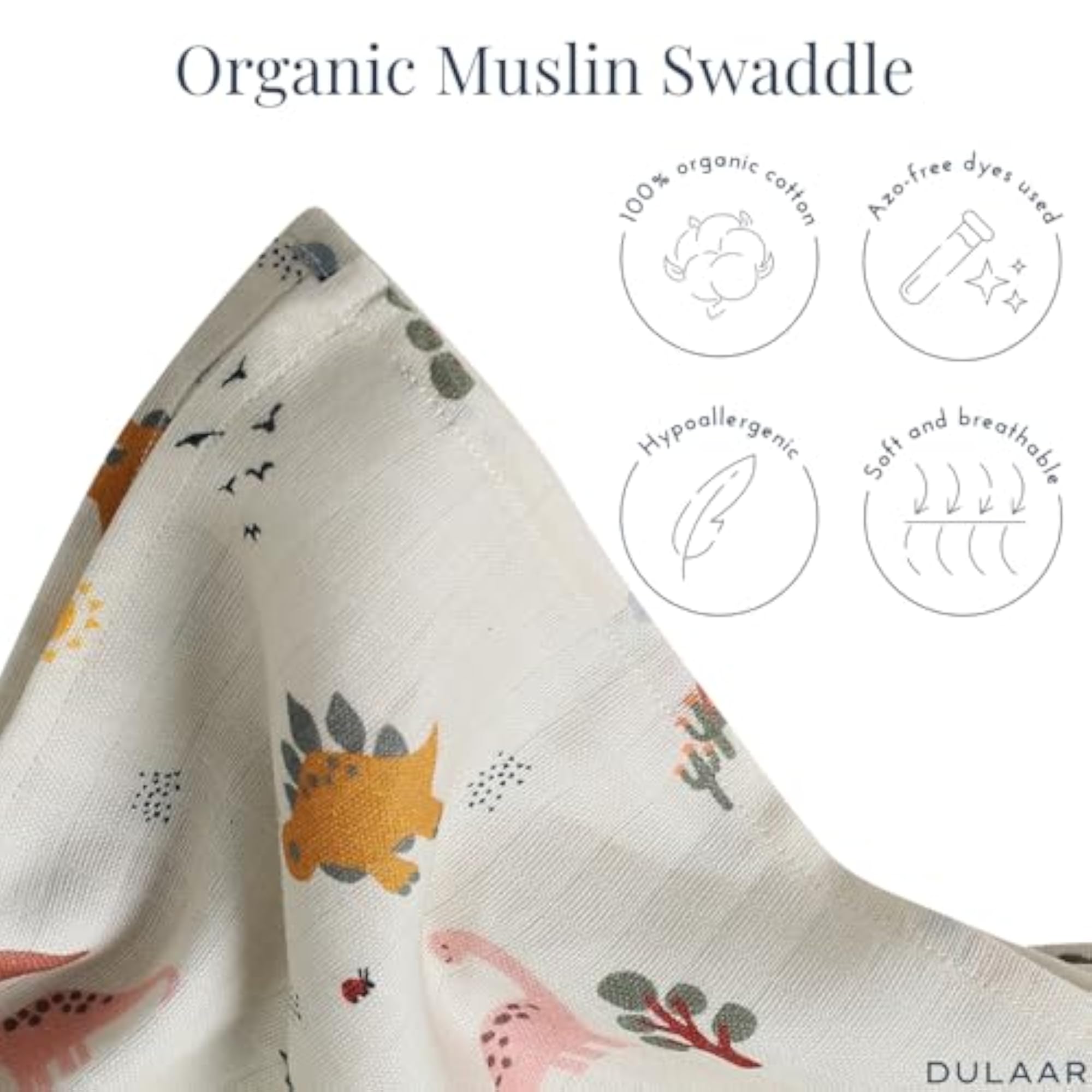 Organic Muslin Swaddle Wrap for Newborns, 100% Cotton