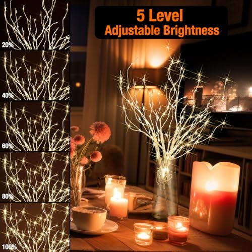 3er Set Lichterbaum 144 LEDs Lichterzweige 8 Modi DIY Baum Licht Zweigstelle Birke Warmweißes Zweiglicht mit Stecker Leuchtzweige für Christmas Weihnachtsdeko Erntedankfest Deko Wohnzimmer – Bild 4