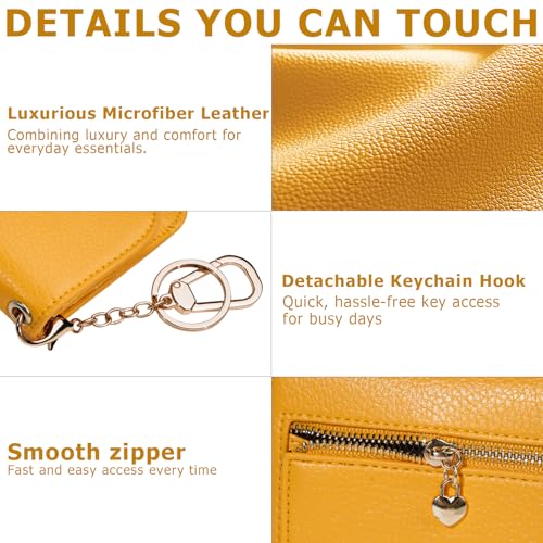 Image of Women Small Wallet RFID Blocking Slim Wallet with Coin Pocket Tri-Fold Credit Card Holder with ID Window and Keychain(Light Yellow)