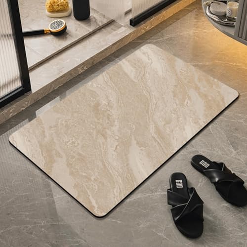 Runup Tappetino da bagno in pietra, antiscivolo, 45 x 70 cm, motivo marmo, morbido, assorbimento d'acqua e asciugatura rapida, magico zerbino per il bagno (cachi, 45 x 70 cm)