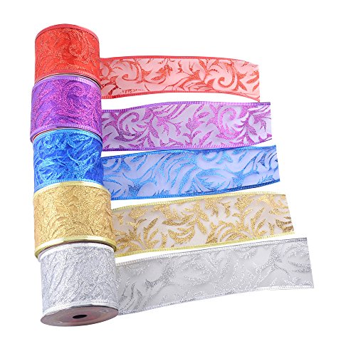 eZthings® Classic Wired Sheer Glitter Ribbon for Christmas Gift Wrapping and Holiday Decor (50 Yards (2.5