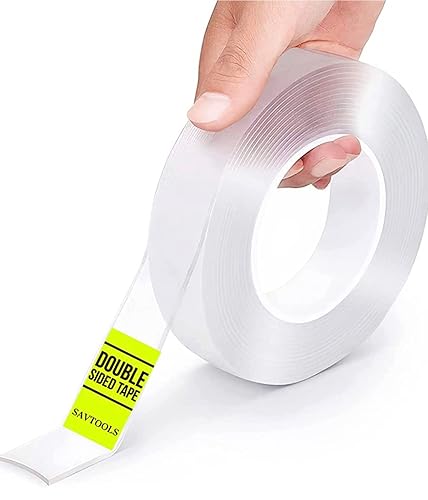 SAVtools Cinta de doble cara ultra resistente de 1.18 x 9.85 pies, extraíble, lavable, reutilizable, transparente, resistente, cinta adhesiva para