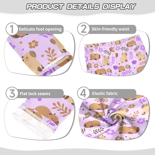 Cute Capybara Purple Flowers Girls Leggings Soft Comfortable Athletic Leggings Dancing Pants for 4-10 Years3