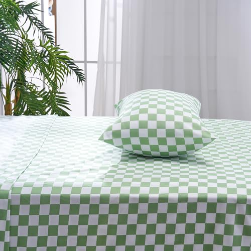 Image of Best Season Queen Size Sheet Set 4 Piece -Microfiber Soft Durable Bedding Sheet Set,Deep Pocket,Stain,Fade & Wrinkle Resistant (Plaid Green&White)