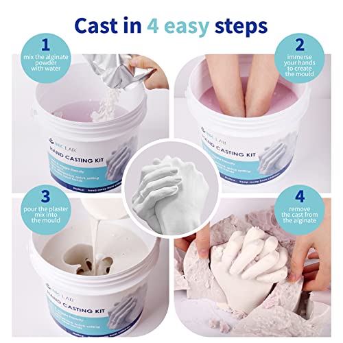 INK LAB Kit de Moulage Main Couple Empreinte 3D Adultes Famille Pieds et Mains avec Socle en Bois Alginate Moulage et Platre pour Sculpture d'art Décoratif, Idee Cadeau pour Amoureux Parents Bébé - Image 5