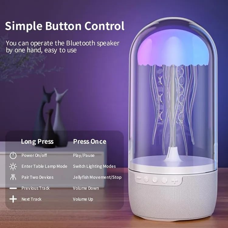 Image of One94Store Jellyfish Lamp Bluetooth Speaker - 7-Color Changing LED Night Light with Floating Jellyfish Effect, Smart Wireless Speaker, 1500mAh Rechargeable Battery