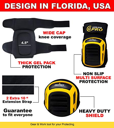 Carib Gear Pro 7560YBSKP Knee Pads For Work- Heavy Duty Pad Design For Construction, Tiling, Gardening, Floor - Extra Gel And Cushion Support Long Kneeling - Anti-Slip Stretchable Thigh Straps Bonus: Safety Glasses & Gloves thumb #7