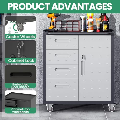 Image of Garage Cabinet System | Heavy Duty Steel All-in-One Modular Garage Cabinet Set for Ultimate Workshop Organization | Easy Assembly Garage Storage Cabinets & Tool Bench