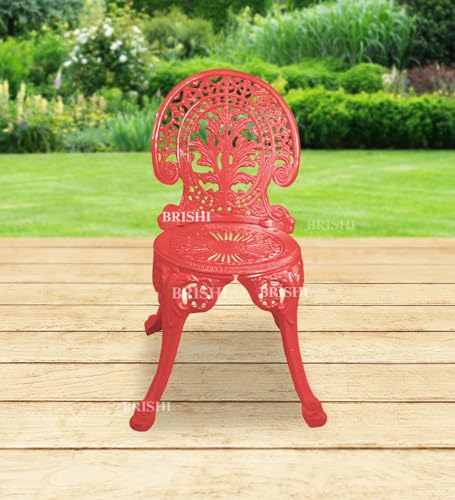 Image of BRISHI Cast Aluminium Garden Patio Seating Chair and Table Set for Balcony Outdoor Furniture with 1 Table and 4 Chair Set (Red)