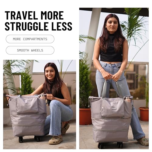 Image of POPCUBE Premium Foldable Duffle Bag for Travel for Women-Folding Bags for Travelling-Travel Bag for Women-Multipurpose Foldable Bags for Travelling. (Style 3 with Wheels, Purple)