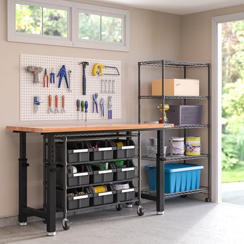 Image of 4-Tier NSF 9-Bin Steel Wire Shelving Rack, 36 inchW x 14 inchD x 31 inchH, Graphite | 9 slide-out bins with tilt-lock design keep supplies organized and accessible